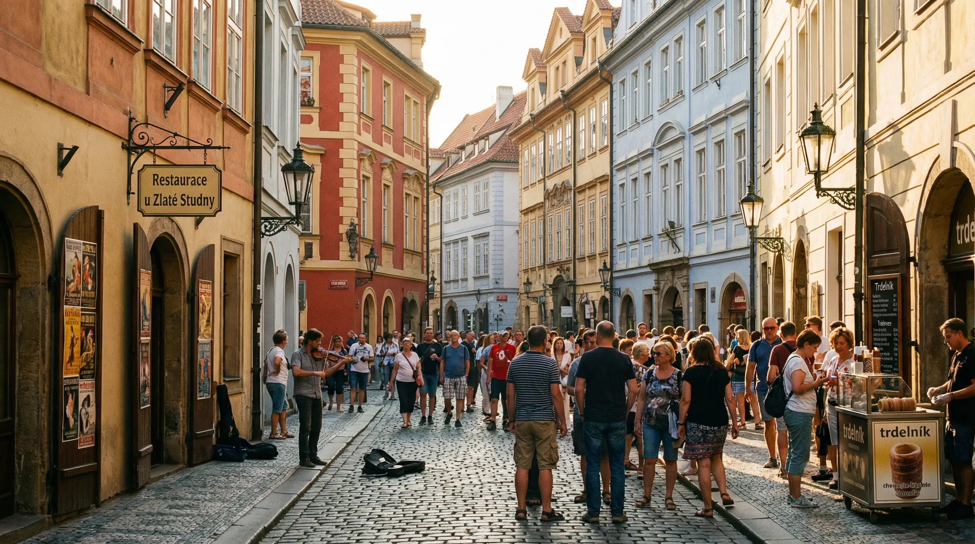 布拉格小城区热闹的街头场景 - 捷克街头 捷克街头纪实